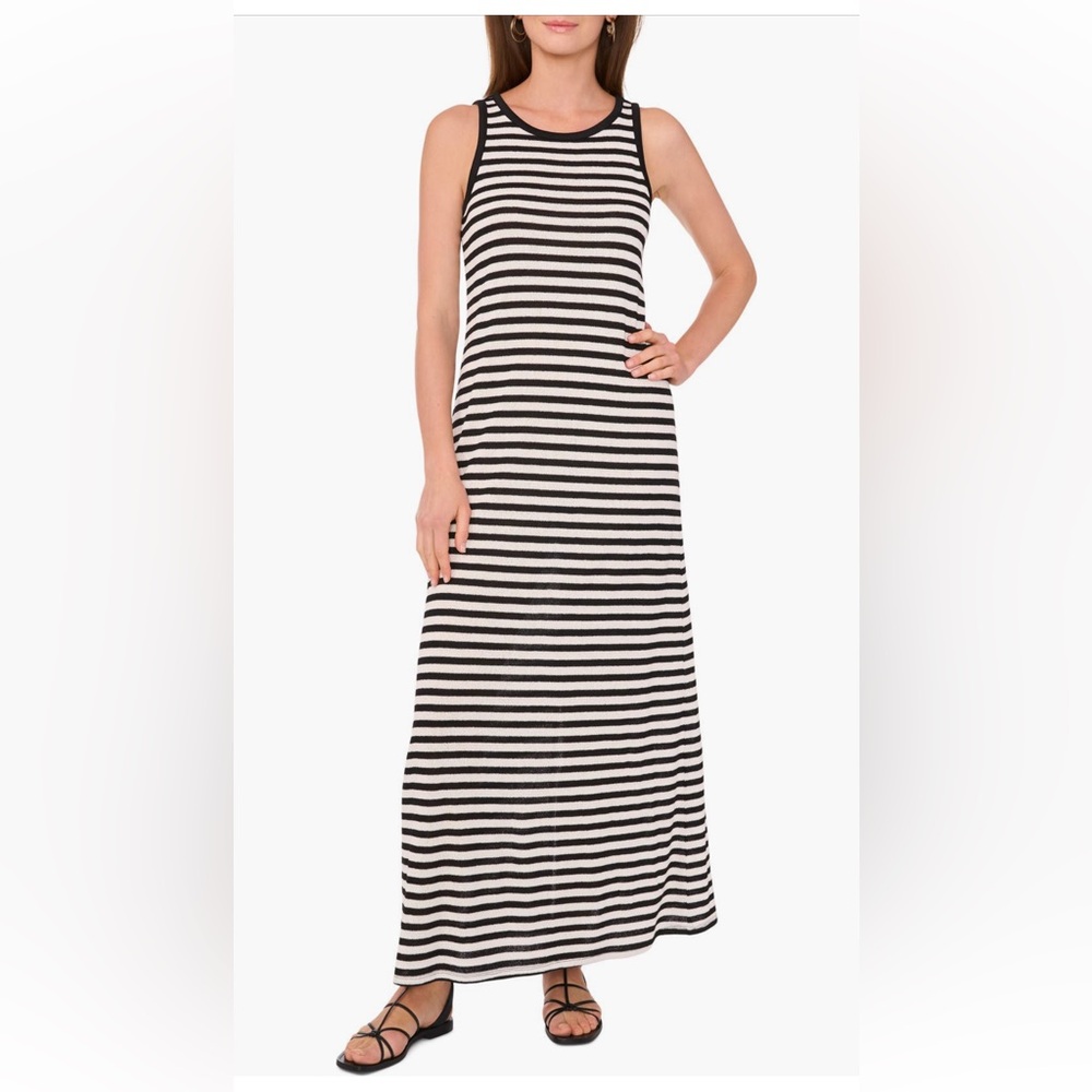 Vince Camuto Black & White Striped Beachy Sleeveless Knit Tank Maxi Dress Sz XL